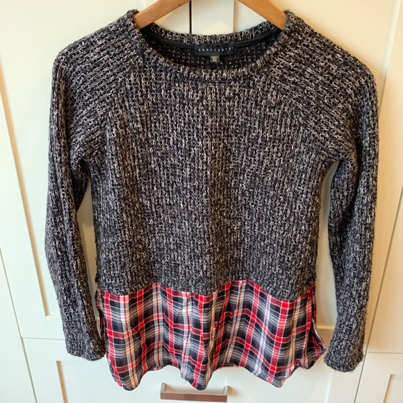 Sanctuary Women's Red Plaid Mixed-Media Tunic Sweater - Picture 2 of 7